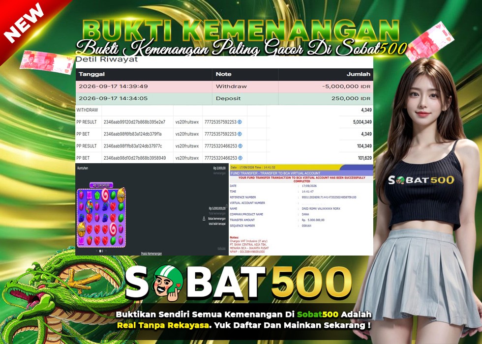 BUKTI JACKPOT SLOT SWEET BONANZA 1000 DI INDONESIA TGL 17-09-2026